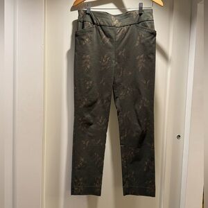 Chico's Olive Green Pants with Gold Leaf Design